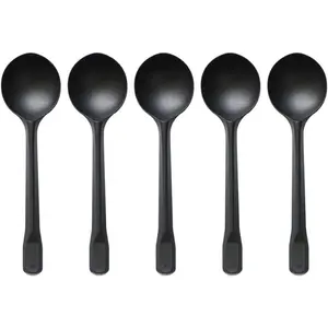 150 Pack Large Disposable Plastic Spoons, Heavy Weight, Individual Wrapped Teaspoons for Soup, Dessert, Ice Cream (Black, 6 In)