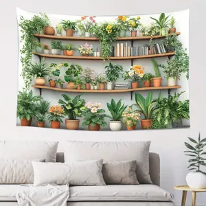 Green Botanical Leaf Vintage Tapestry Potted Plant for Bedroom Living Room Dorm