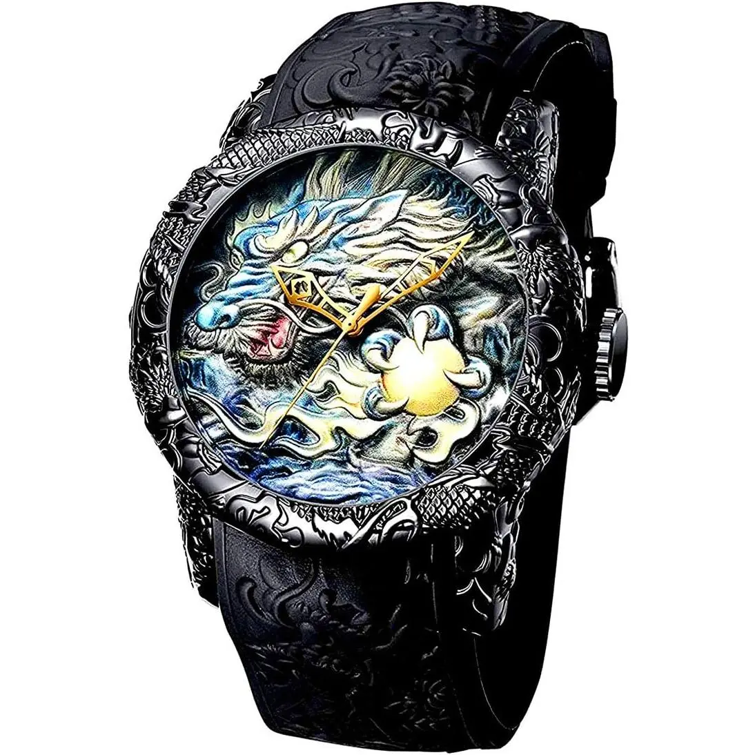 Mechanical Wrist Watch for Men with 3D Engraved Dragon Motif, Large Dial, and Durable Automatic Movement, Engraved Details, Auto Movement, Bold Look