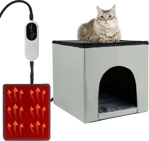 Foldable  Timing Heated Houses for Indoor Outdoor Cats with Heated Mat, Outside Heated Bed Kitty Shelter (Modern-Upgrade)