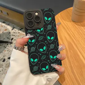 Cartoon Alien Pattern Phone Case, Anti-drop Decorative Phone Protector Cover, Phone Accessories Compatible with iPhone 11 12 13 14 15 Pro Max 15 Plus