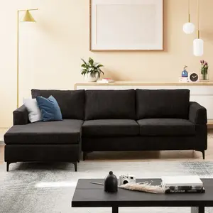 L Shaped Couch Sofa, Mid-Century Modern Sectional Couches for Living Room, 3 Seat Couch with Wide Chaise Lounge,Upholstered Sectional Sofa for Bedroom,Apartment