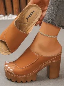 Women's Summer New Thick Sole Waterproof Platform High Heel Chunky Wedge Fish Mouth Slip-On Mules Shoes, Fashionable & Comfortable