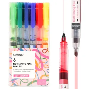 Grabie Dual-Tip Notetaking Pen Set of 6-Soft Serenity, stationery, highlighter, TiktokShopSpringGlowUp, RefreshedLook
