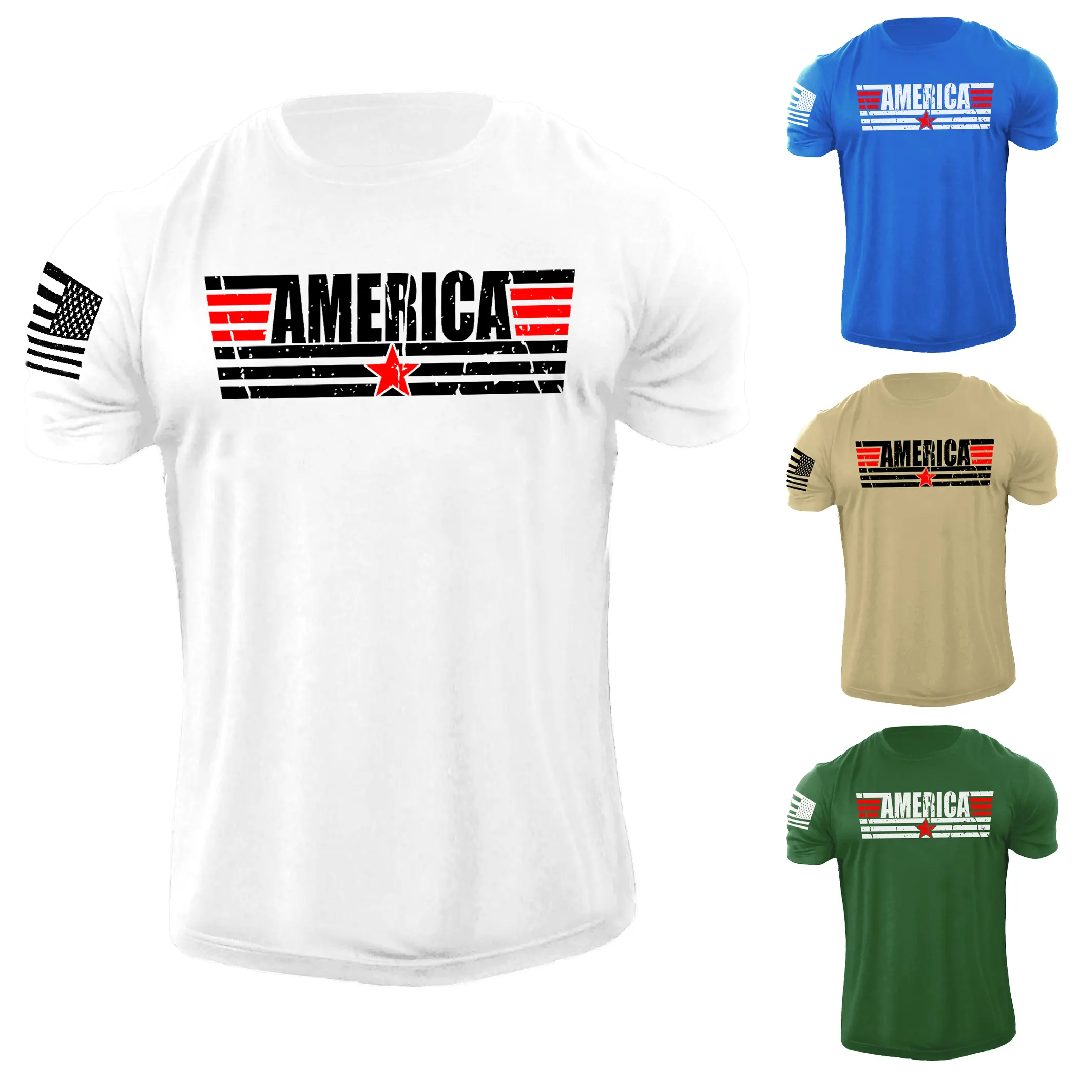 New Men's America Star T Shirt USA Patriotic 100% Cotton Menswear Soft