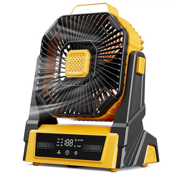 Portable Camping Fan with Lights, 20000mAh Rechargeable Battery Operated Fan, Battery Powered Outdoor Beach Tent with 3 Speeds & Hook, Personal USB Table for Camping