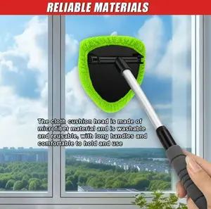 Windshield Cleaning Tool, Microfiber Car Window Cleaner with  Reusable and Washable Microfiber Pads and Extendable Handle