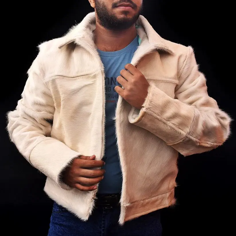 Men's White Hair On Cowhide Jacket Men's White Hair On Cowhide Jacket