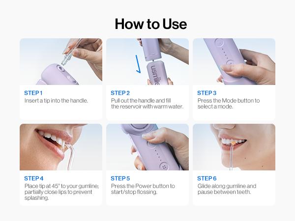 usmile C10 New Cordless Oral Irrigator - Oral Plaque Remover (99% Plaque Removal), IPX7 Waterproof, 95-Day Battery Life, 3 Tips Included, Adjustable Settings, Charging Cable & Batteries Included, Single Unit Dental Care Water Flosser,sohochic