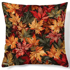 2-Pack Autumn Maple Leaf Pattern Polyester Cushion Covers, Knitted Sports Style Throw Pillow Cases with Zipper, Hand Washable, Decorative Pillow Covers for Various Room Types - No Insert Included