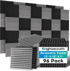 96 Pack Sound Proof Foam Panels for Walls, 1 X 12 X 12 Inches Acoustic Foam Panels, High Density Acoustic Panels Sound Absorbing, Black Gray Noise Cancelling Studio Wedges (NOT INCLUDE ADHESIVE)