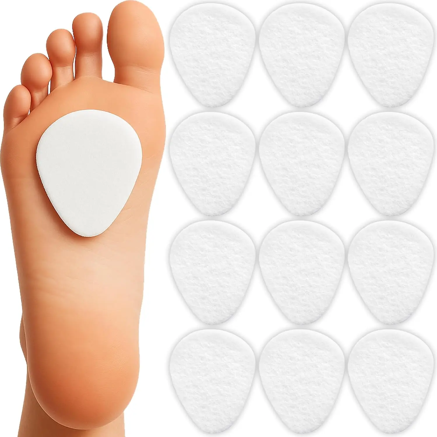 Metatarsal Pads for Women & Men (12 Pack) Ball of Foot Cushions for Pain Relief, Felt Metatarsal Foot Pads for All Shoe Type