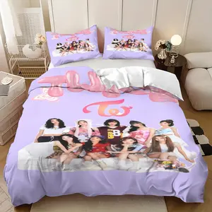 3Pcs TWICE Fantasy promotional photos of nine members Pattern Skin-Friendly Fashion Print, Lightweight Soft Bedding Set, Great Christmas & Birthday Gift Choice, All-Season for Guest Room & Home, 1 Duvet Cover 2 Pillowcases (No Insert)