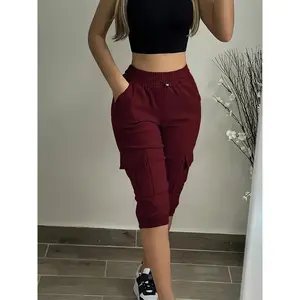 (New)Casual Shorts with Drawstring for Women - Red, Comfortable Stretch Fabric, Multiple Pockets, Summer Casual Wear, Casual Style, Drawstring Waist