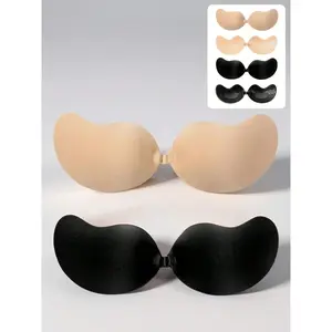 Women Invisible Lift Unlined Bras 2 Pairs Strapless Seamless Silicone Nipple Covers Reusable for Wedding Dresses Prom Evening Gowns All Seasons Comfortable Lightweight No Slip Support