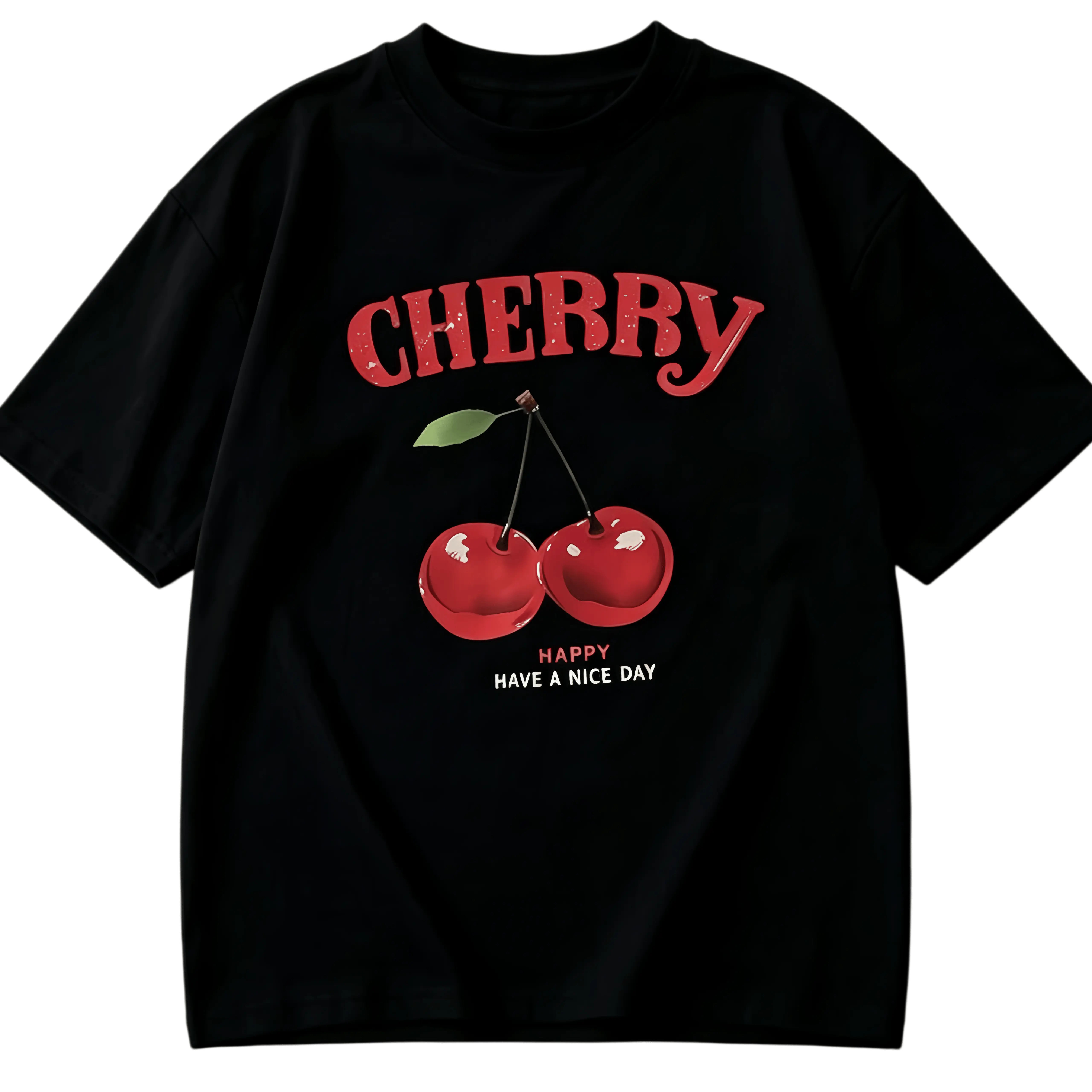 Cherry Pattern And Letter Printed T-Shirt, Round Neck Short Sleeve Casual Top, Suitable For Women Spring,Summer T Shirt, Unisex T Shirt,  Graphic Tees, Funny T Shirts