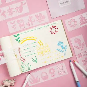 7-Pack 56-Piece Pet Cartoon Drawing Templates, Cute Transparent Reusable Tracing Borders & Layouts, Kids School Art Supplies