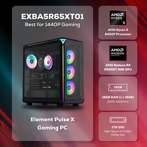 iBUYPOWER Element Gaming PC Desktop Computer AMD Ryzen 5 8400F CPU, AMD Radeon RX 6500XT 4GB GPU, 16GB DDR5 5200MHz RAM, 1TB NVMe SSD, Windows 11 Home, Gamer Keyboard and Mouse - EXBA5R65XT01