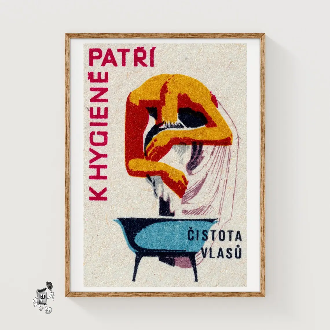 [No Frame] Woman Washing Hair - Matchbox Print - Aesthetic Wall Art - Vintage Czech Art - Matchbox Wall Poster - Vintage Poster Print