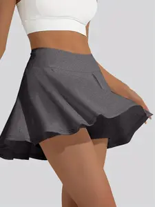 Women's Draped Elastic Waist Skort, Casual Fashion Two-in-one Short Skirt for Yoga, Tennis, Golf, Ladies Summer Bottoms