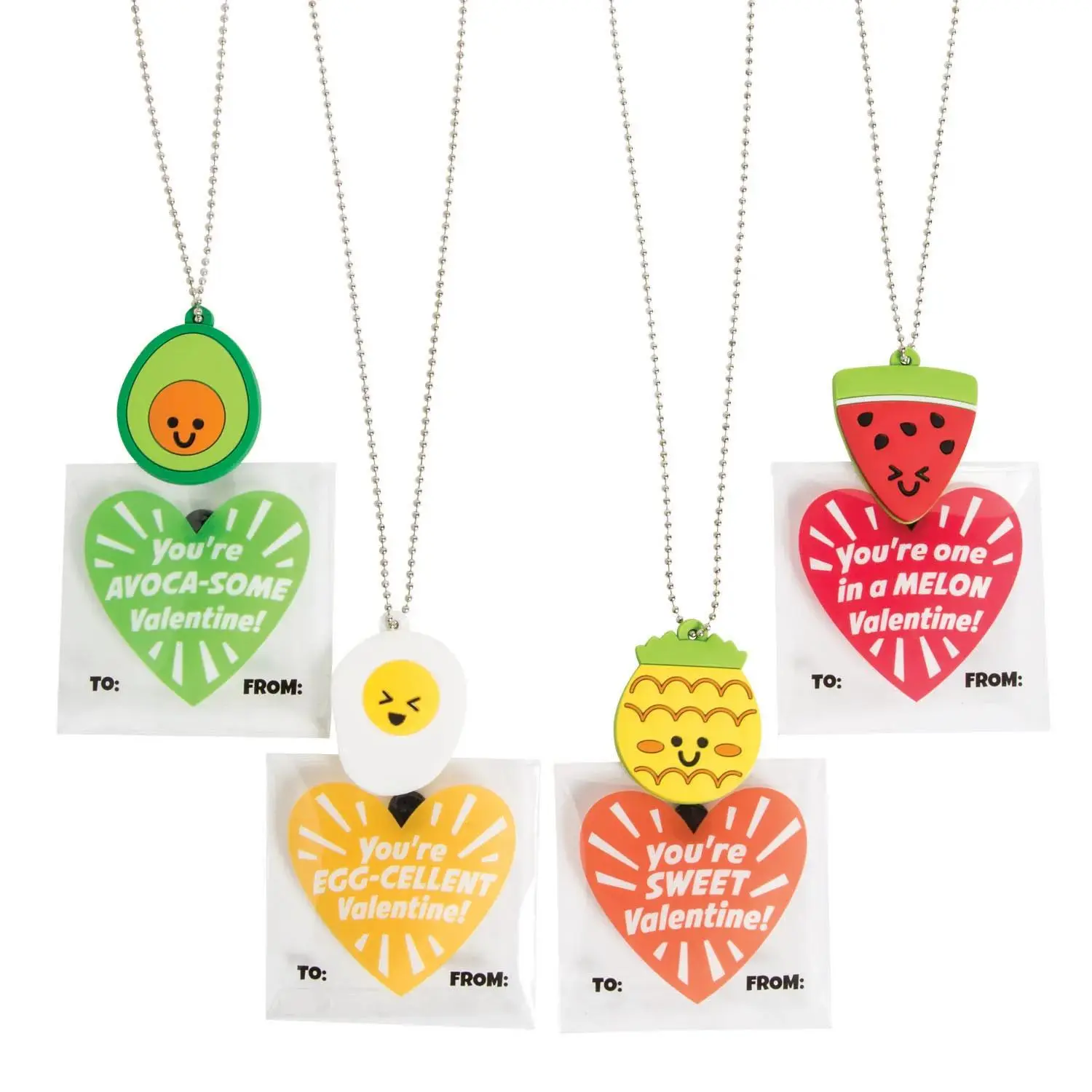 24" Food Charm Necklace Valentine Exchanges with Card for 12, Charms Necklace