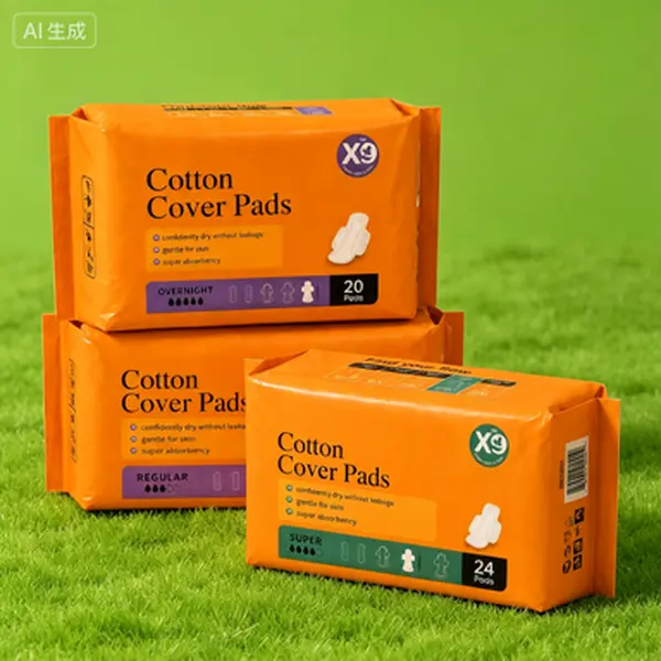 Gentle Cotton Sanitary Pads for Sensitive Skin, Absorbent and Fragrance-Free for Heavy & Overnight Flow with 360-Degree Leak Protection, Absorbent Pads, Sanitary Napkins, Light