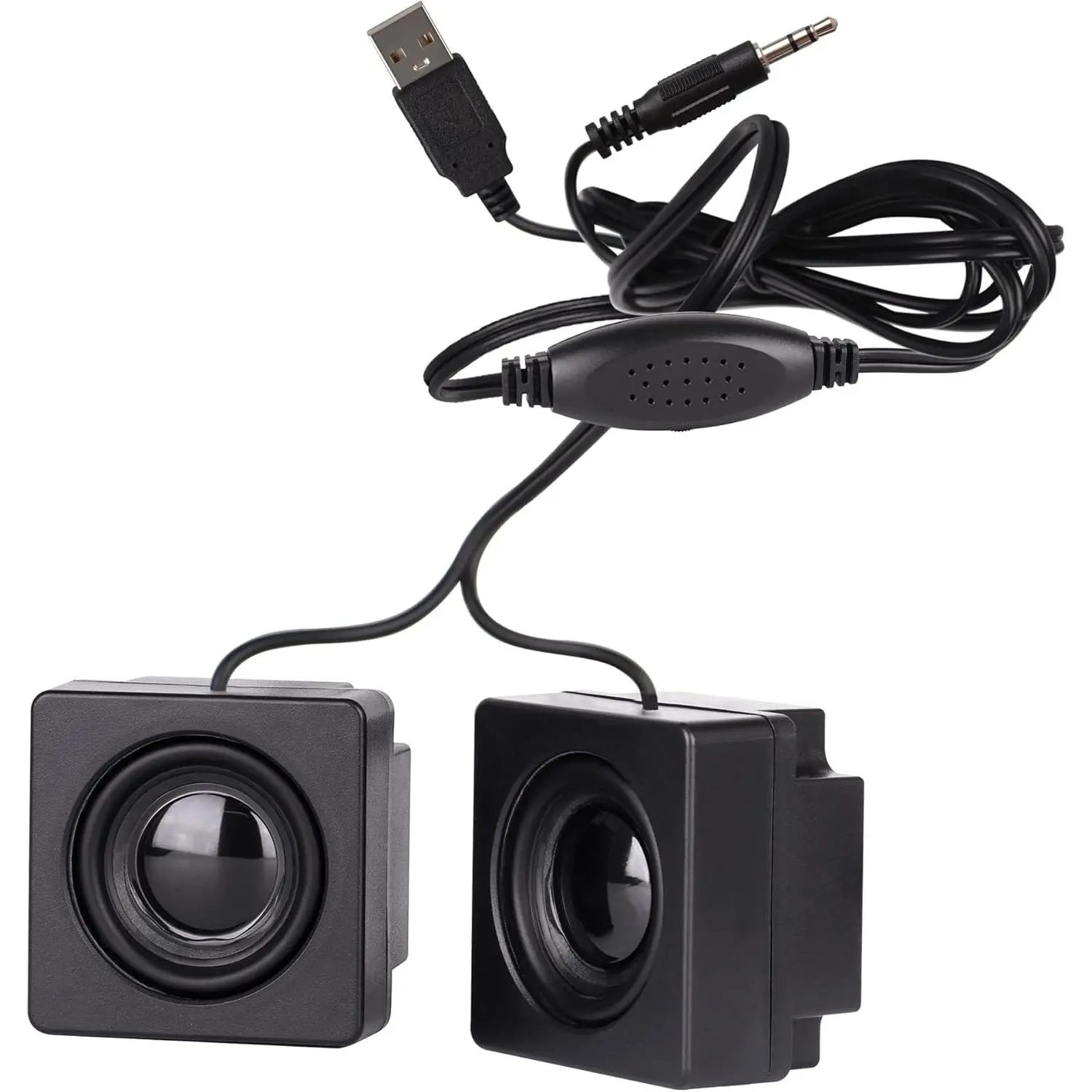 Compact USB-Powered Portable Mini Speakers - 3.5mm Aux Jack, Volume Wheel, Enhanced Bass, Plug-In Compatibility with PC, Smartphone, Tablets, Home Office Devices