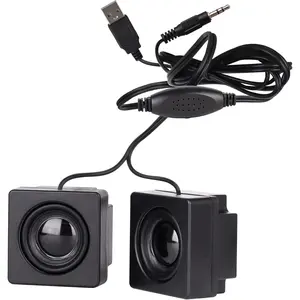 Compact USB-Powered Portable Mini Speakers - 3.5mm Aux Jack, Volume Wheel, Enhanced Bass, Plug-In Compatibility with PC, Smartphone, Tablets, Home Office Devices