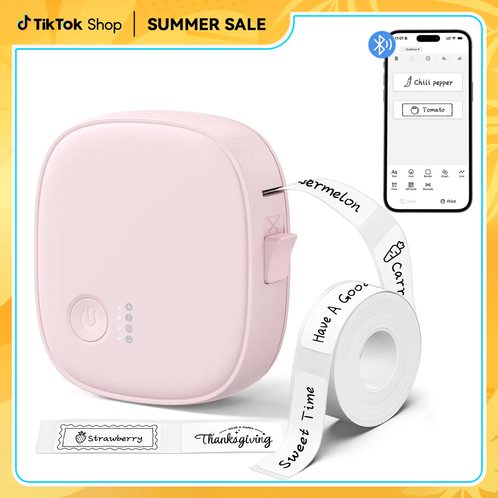 P05 Thermal Label Printer with Tape  Bluetooth Wireless Mini Label Makers, Waterproof & Rechargeable, Built-in Cutter, for Study Notes, Barcode, Memos, Home, Office, Kitchen PInk back to school Summer Sale