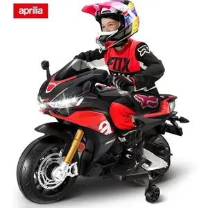 12V Kids , Electric  for Kids with Long Battery Life, Aprilia Licensed Ride On  with EVA Wheels, Training Wheels, Large Seat motorcycle safe design