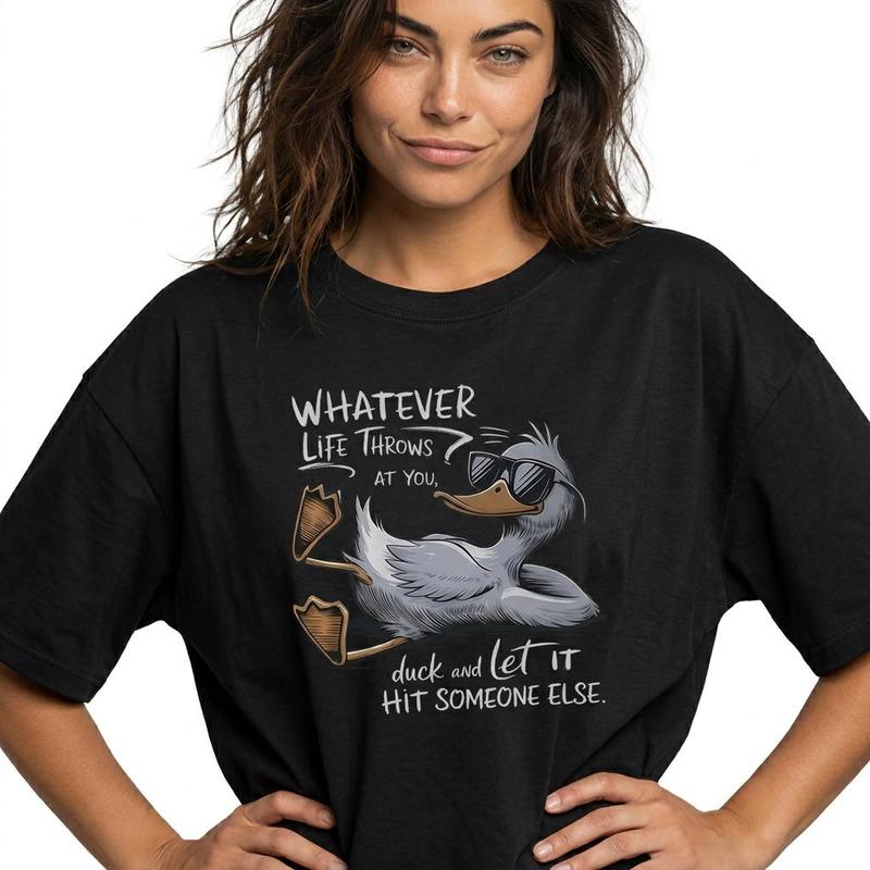 Funny Duck Graphic Tee Women Plus Size Sarcastic Quote Shirt Whatever Life Throws