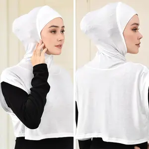 Soft Light Beige Hijab - Stretchy & Breathable Polyester Headscarf for Women, Lightweight & Comfortable Fit, Perfect for Outdoor Activities and Ramadan, One-Piece Design with Fake Collar & Hooded Style, Casual Wear |   Modern Hijab |   Lightweight Fabric,