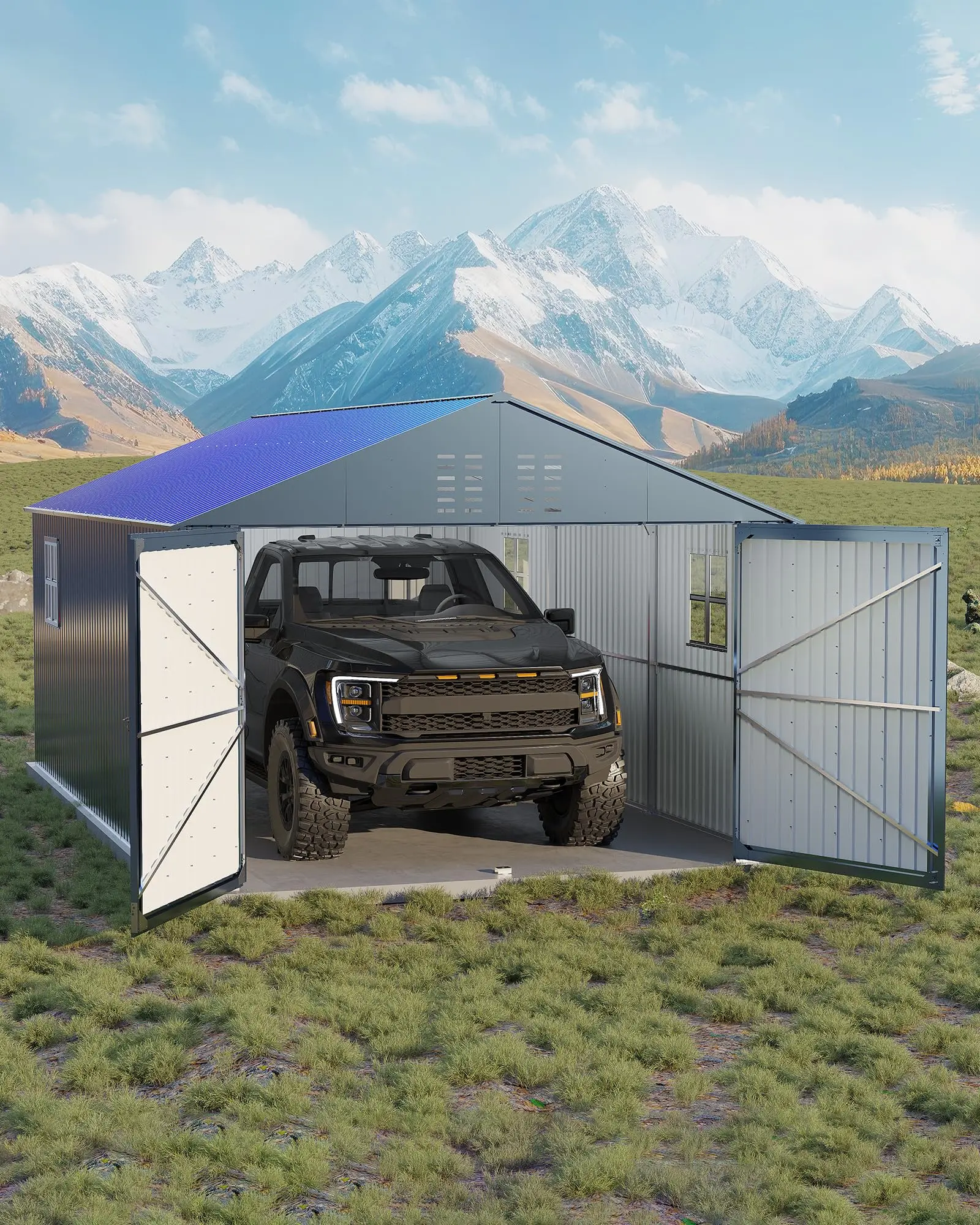 GAOMON 12x20 FT Metal Carport, Enclosed Car Port with Reinforced Frame and Steel Roof for All-Weather Use, Metal Garage Shed for Full-Sized Pickup Trucks