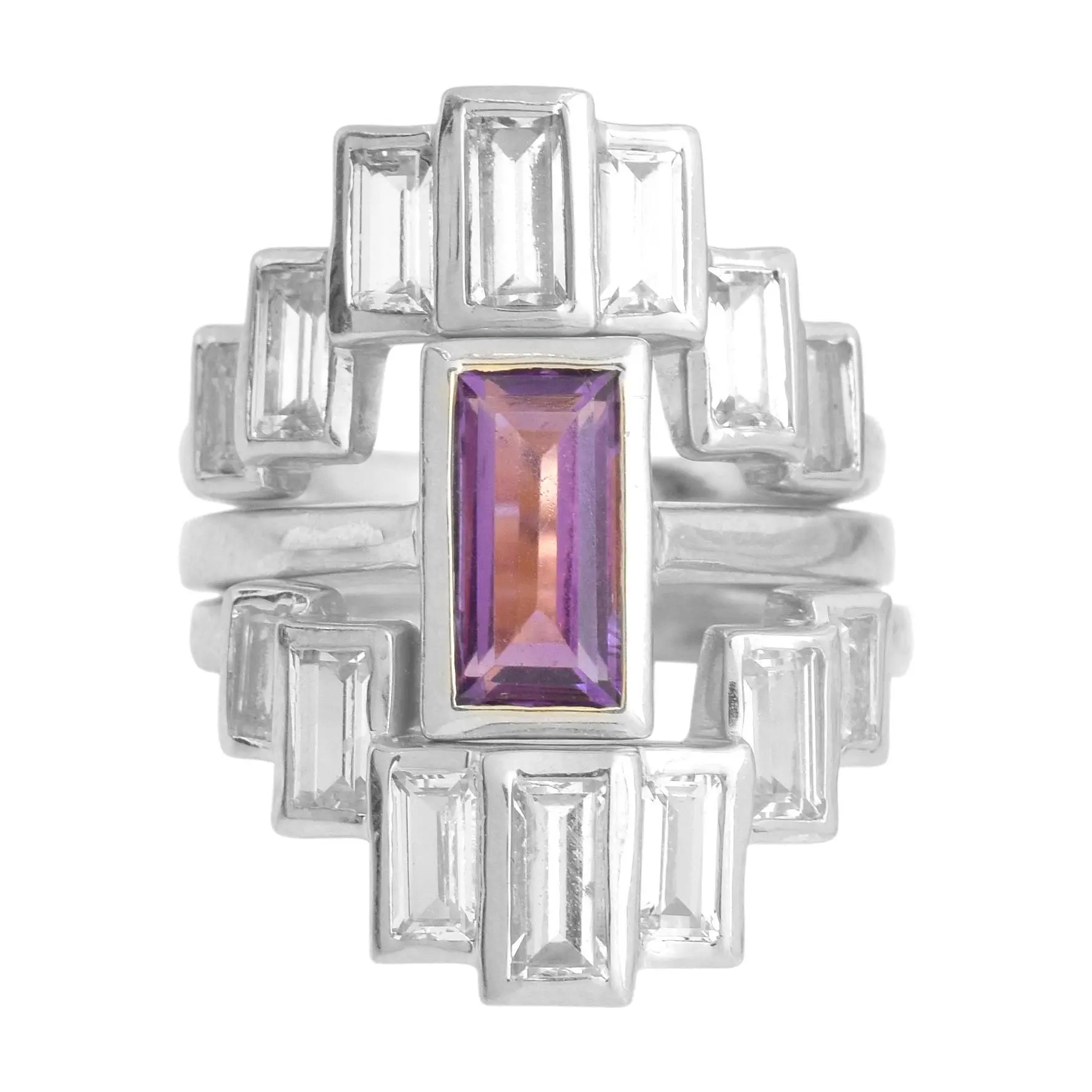 Affinity Gems Amethyst & White Topaz Ring Set, Sterling