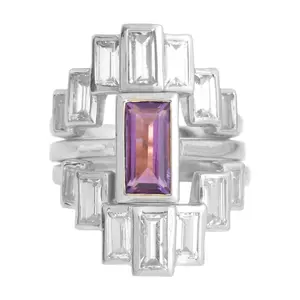 Affinity Gems Amethyst & White Topaz Ring Set, Sterling