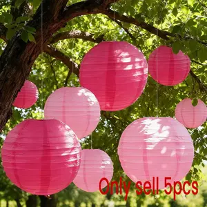 5-Pack Hot Round Decorative Hanging Paper Lanterns, Traditional Chinese Paper Lanterns for Rural Parties, Weddings, Birthdays, Home Decoration