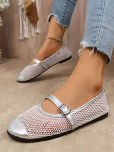 2026 New Women's Mesh Sandals, Summer Rhinestone Hollow Out Breathable Shoes, French Style Dress Match, Low Heel Flat Shoes