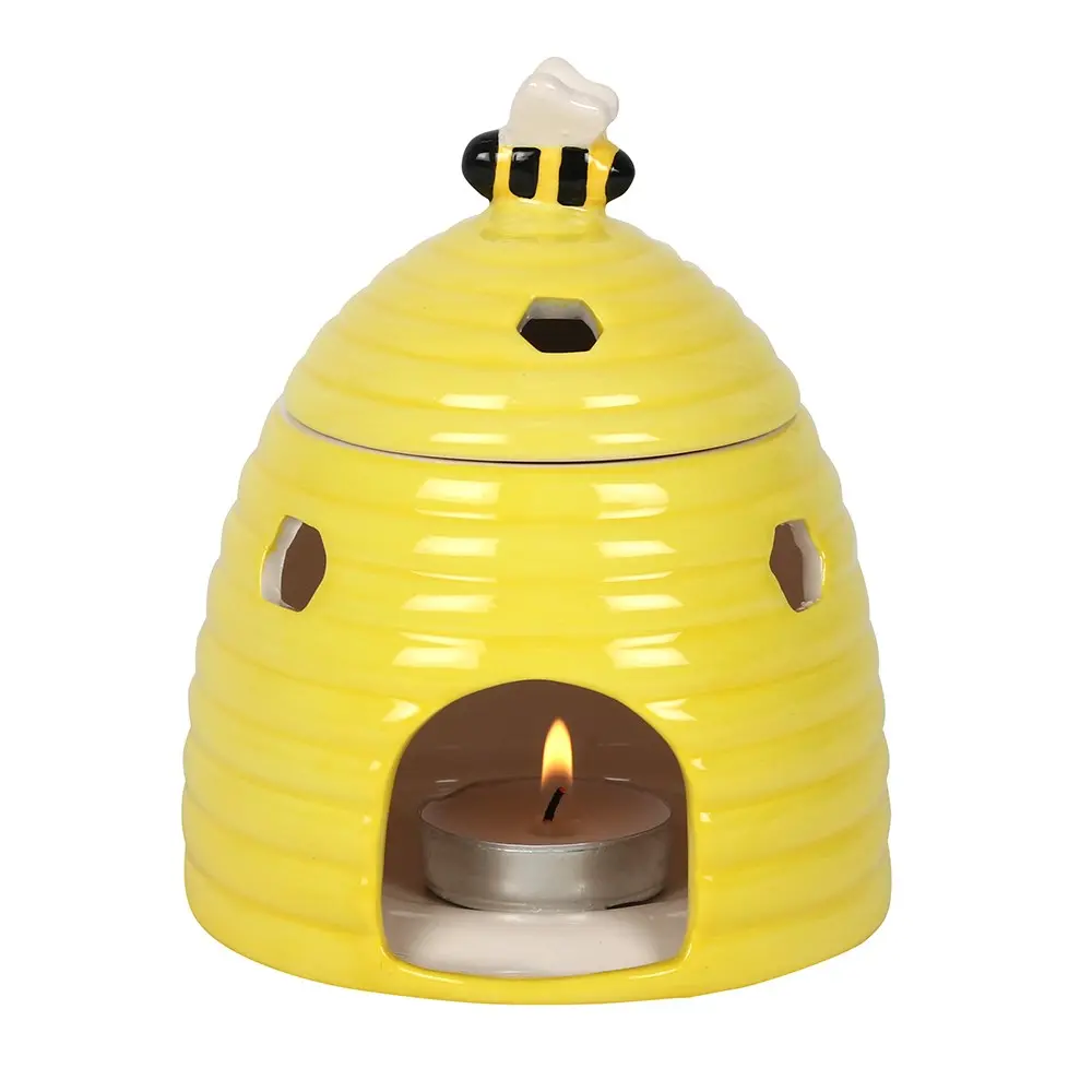 Ceramic Bumblebee Beehive Essential Oil Warmer & Candle Holder - Yellow Whimsical Fragrance Wax Melts Scented Aroma Kitchen Tableware Decor