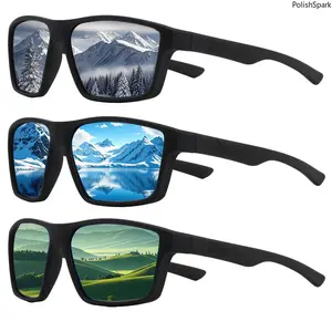 Classic Square Polarized Sports Sunglasses for Men Women – HD Anti-Glare Wrap Around Driving Glasses | UV400 Protection Ultra Lightweight 20.2g Running Fishing Shades PC Frame