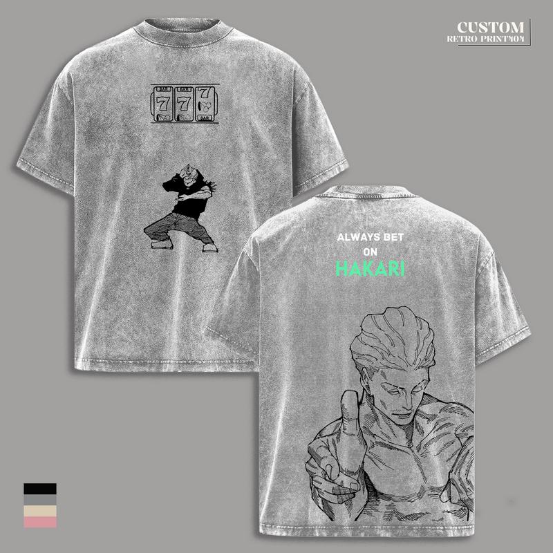 Hakari Kinji JJK Anime Double Printed Vintage Washed T-Shirt & Hoodie, Unisex Oversize Heavyweight Cotton Streetwear for Anime Fans and Lovers