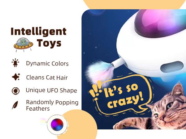 "Interactive Cat Toys for Indoor Cats，Replaceable and durable accessor，USB Rechargeable，White，Entertainment with 6pcs Feathers -UFO"