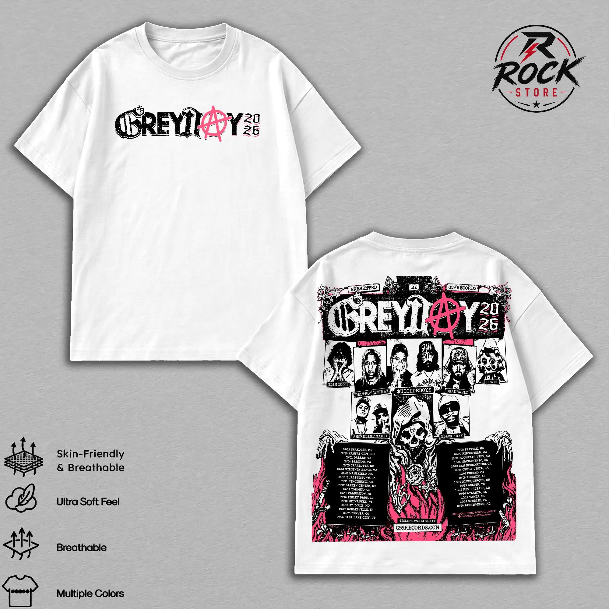 Retro Grey Day 2026 Tour Shirt, Vintage G59 Graphic T-Shirt, G59 Design Streetwear Tee, Underground Rap Hip Hop Graphic Shirt, Concert Tour Merch Aesthetic, Heavyweight Cotton Unisex Tee, Gift For Music Fans