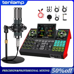Tenlamp G10 P15 Microphone Audio Mixer Kit Media Singing Gaming DJ Mixing Console Control Device Smartphone Recording Electronic Music Mixer Vocoder Device Wired Microphone Plug and Play Podcast Studio Kit Portable Live Sound Card Kit