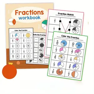 Math Practice Book for Learning Fractions, Fun and Simple Fraction Worksheets, Educational Math Workbook for Kids, Improve Math Skills