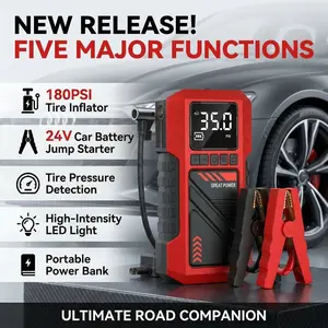 Multifunctional car emergency starter (including 8000A battery booster starter, 180 PSI air compressor, 8000MAh battery pack, tire pressure monitor, flashlight, equipped with intelligent jumper connector and inflation accessories), car rescue tool.