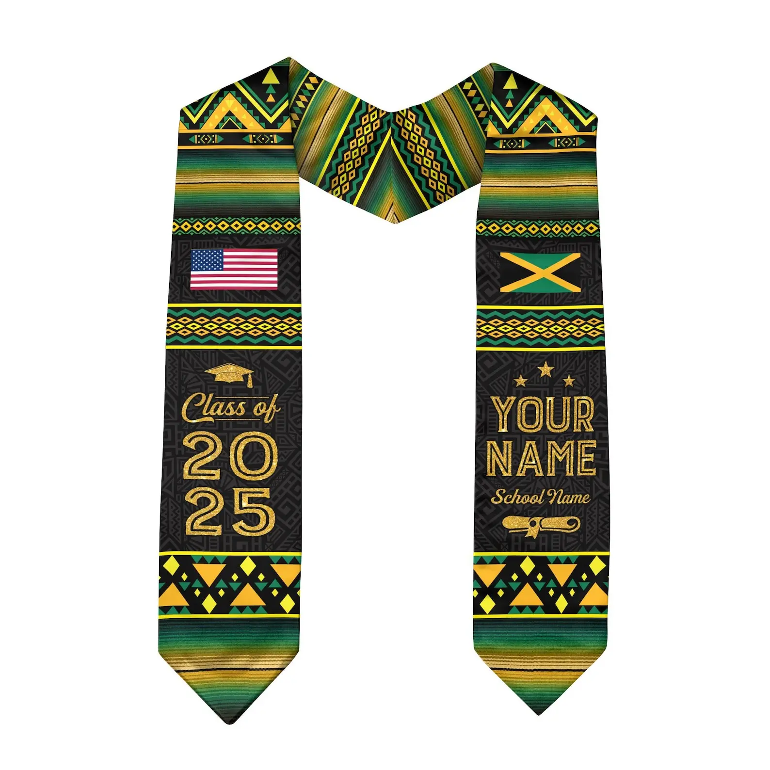 Jamaica Graduation Sash 2026 Style Graduation Stole Class of 2026 Sash, Custom Graduation Gift for Student , Mixed Flag Graduation Scarf