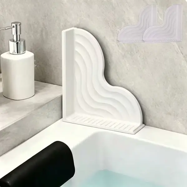 2-Pack No-Adhesive Silicone Shower Splash Guard with Suction Cups, Tub Splash Control, Reusable Bathtub Corner Water Blocker for Playful Children, Easy-Wipe Waterproof Flexible Barrier, Corner Fit Household Items Blue