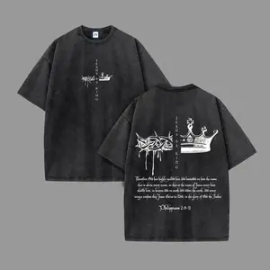 Unisex 100% Cotton JESUS IS KING Print Acid Washed T-shirt Solid Lightweight
