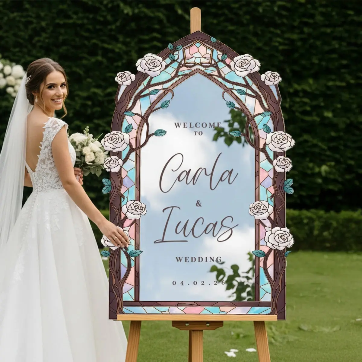 Stained Glass Mirror Wedding Sign