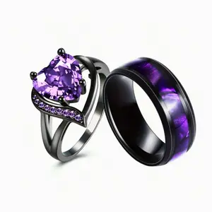 1pc Trendy Purple Heart Shaped Couple Rings, Stainless Steel Rings with Romantic Heart Design, Wedding Engagement Rings, Perfect Valentine's Day Gift